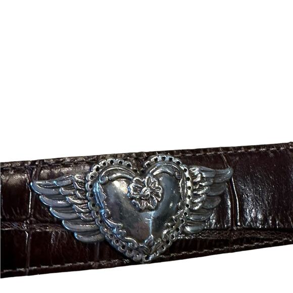 Brighton Women’s Med Brown Crocodile Leather Belt Heart ShapedTrim Silver Buckle main image 9